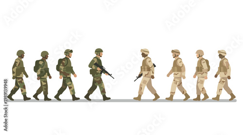 vector of different army troops making peace, carrying out a ceasefire 7