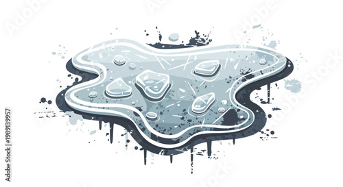 Puddle splash effect with ice cubes, abstract water stain