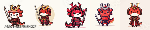 cute dragon vector wearing samurai armor
