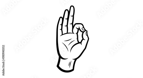Hand gesture illustration with fingers in a specific sign language position.