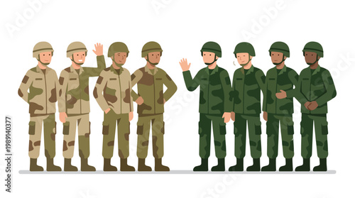 vector of different army troops making peace, carrying out a ceasefire 4