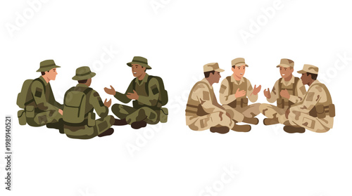 vector of different army troops making peace, carrying out a ceasefire 14