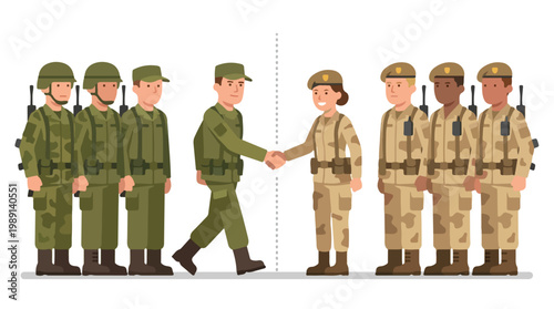vector of different army troops making peace, carrying out a ceasefire 13
