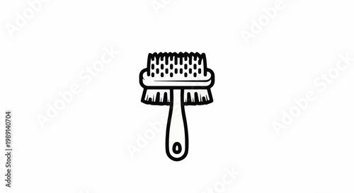 Minimalist line drawing of a scrub brush with a handle and bristles
