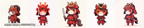 cute horse vector wearing samurai armor