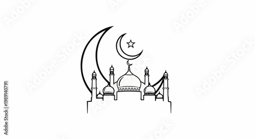 Mosque with crescent moon and star symbol
