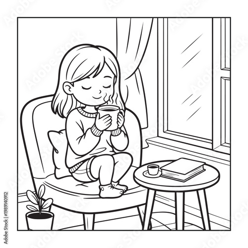 Rich girl moments: Bold and easy coloring pages for adults. line art illustration.