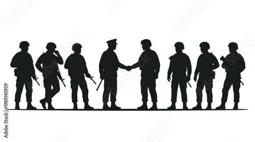silhouette illustration vector of different army troops making peace, carrying out a ceasefire 20