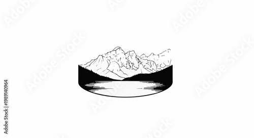 Mountain range reflected in tranquil lake, depicted in a minimalist style