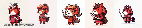 cute horse vector wearing samurai armor
