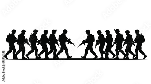 silhouette illustration vector of different army troops making peace, carrying out a ceasefire 18