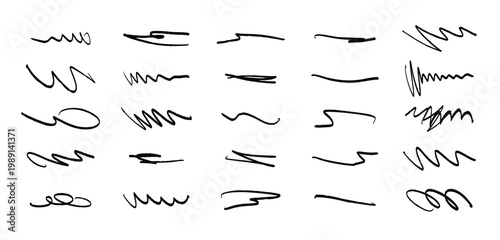 Marker scribble elements collection. Hand drawn strokes, underlines, wave brush marks. Vector set isolated on white background. Black underline chalk brush strokes with pencil line crayon texture