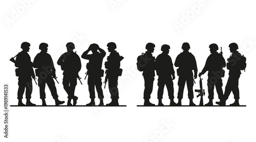 silhouette illustration vector of different army troops making peace, carrying out a ceasefire 15