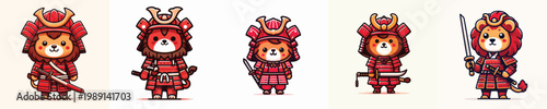 cute lion vector wearing samurai armor