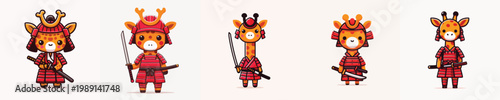 cute giraffe vector wearing samurai armor