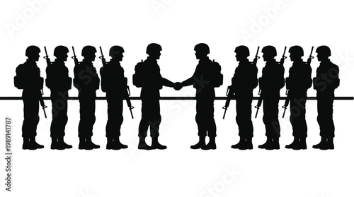 silhouette illustration vector of different army troops making peace, carrying out a ceasefire 14