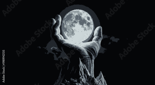 Hands Reaching for the Moon, Dramatic Night Scene