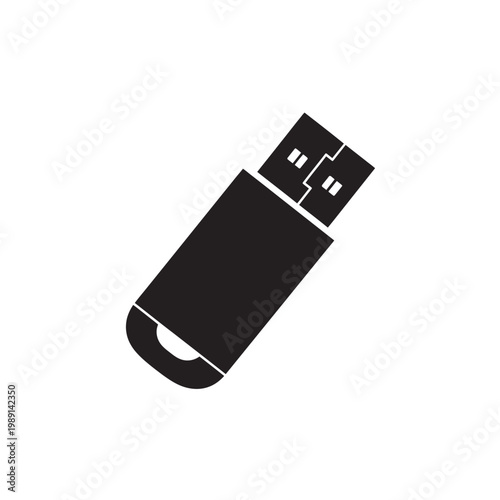 Black USB Flash Drive Vector Icon Isolated on White Background