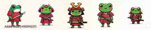 cute frog vector wearing samurai armor