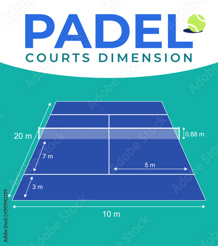 Official Padel Court Dimensions Infographic with Standard Metric Measurements for Sports Construction