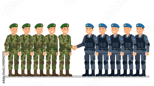 vector of different army troops making peace, carrying out a ceasefire 25