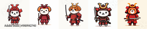 cute dog vector wearing samurai armor