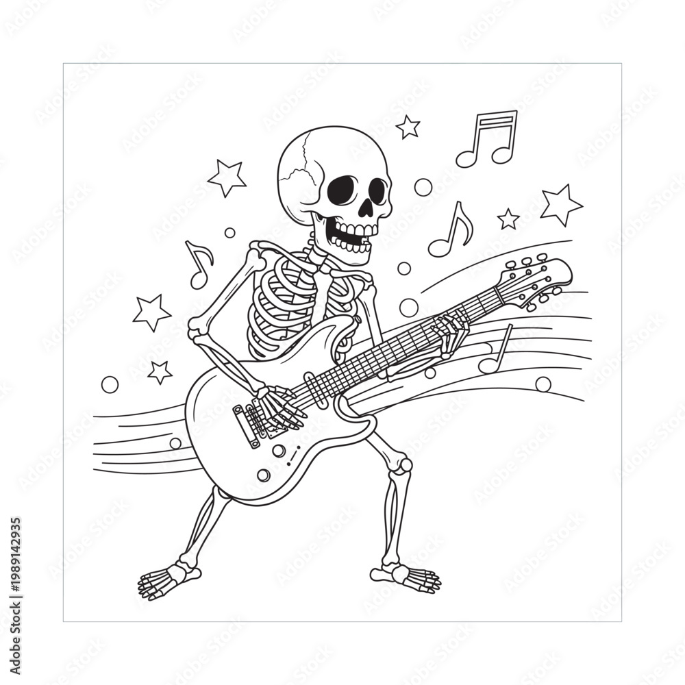 Obraz premium Rocking Skeleton Playing Electric Guitar Coloring Page