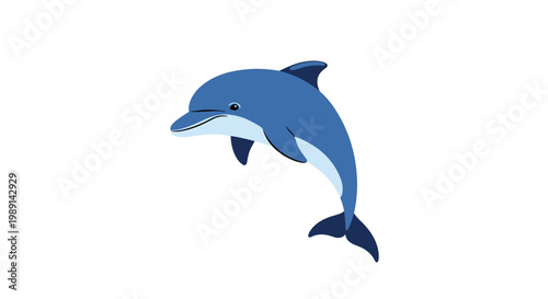 Cute blue dolphin jumping or swimming playfully isolated on a white background for marine life and ocean concepts.