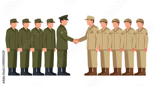 vector of different army troops making peace, carrying out a ceasefire 21