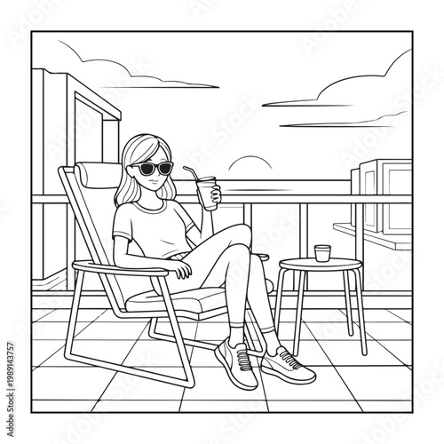 Rich girl moments: Bold and easy coloring pages for adults. line art illustration.