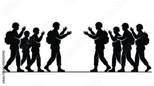 silhouette illustration vector of different army troops making peace, carrying out a ceasefire 28