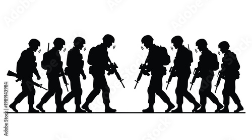 silhouette illustration vector of different army troops making peace, carrying out a ceasefire 29