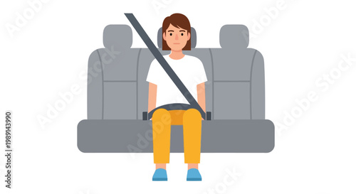 Minimalist vector illustration of a person buckled up in a car seat promoting road safety.