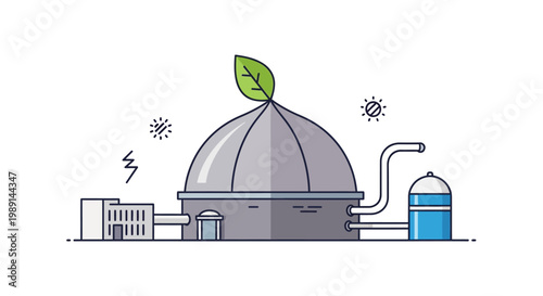 eco friendly green building with dome and renewable energy systems