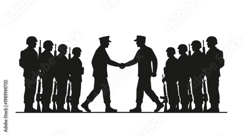 silhouette illustration vector of different army troops making peace, carrying out a ceasefire 25