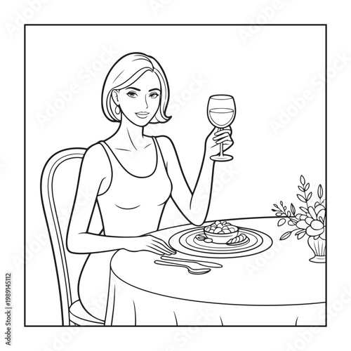 Rich girl moments: Bold and easy coloring pages for adults. line art illustration.