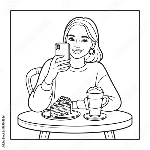 Rich girl moments: Bold and easy coloring pages for adults. line art illustration.