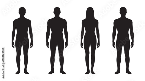Four Human Silhouettes Standing Isolated On White For Concepts Of Diversity And Unity