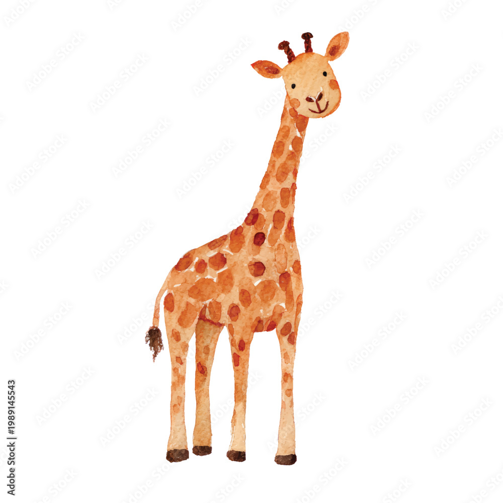 Fototapeta premium Toy giraffe standing on white background.