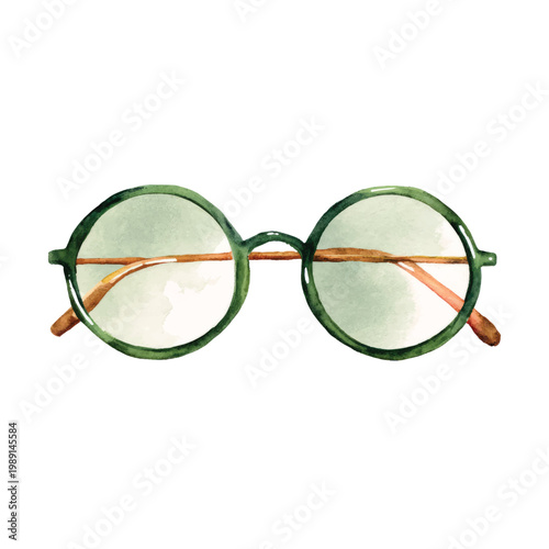 Vintage Round Green Eyeglasses Spectacles.