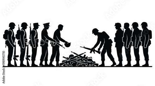 silhouette illustration vector of different army troops making peace, carrying out a ceasefire 21