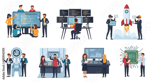 Teamwork in Technology: Coding, Launching Rocket, AI, Data Analysis, and Engineering