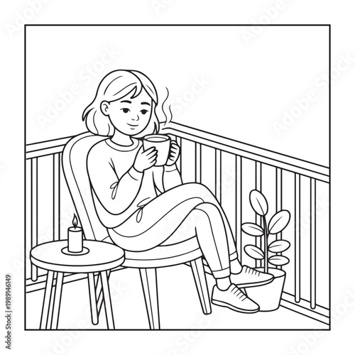 Rich girl moments: Bold and easy coloring pages for adults. line art illustration.