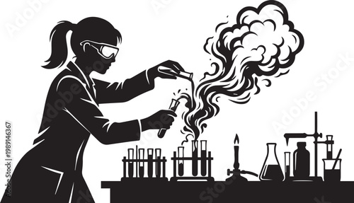 Female Scientist Conducting Chemistry Experiment in Laboratory Illustration