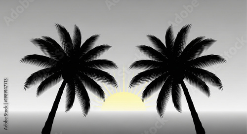 Two Silhouetted Palm Trees Against a Sunset Sky.