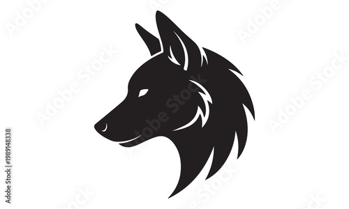 Black wolf head silhouette in profile, vector illustration for logo or icon.