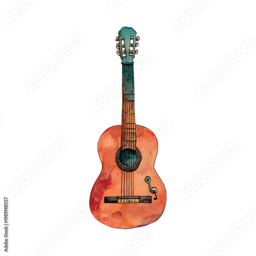 Vibrant Orange Acoustic Guitar Instrument.