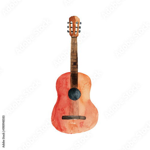 Vibrant Orange Acoustic Guitar Instrument.