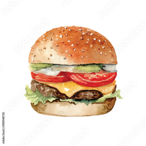 Delicious cheeseburger with fresh toppings inside.