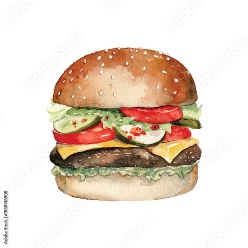 Delicious cheeseburger with lettuce tomato.